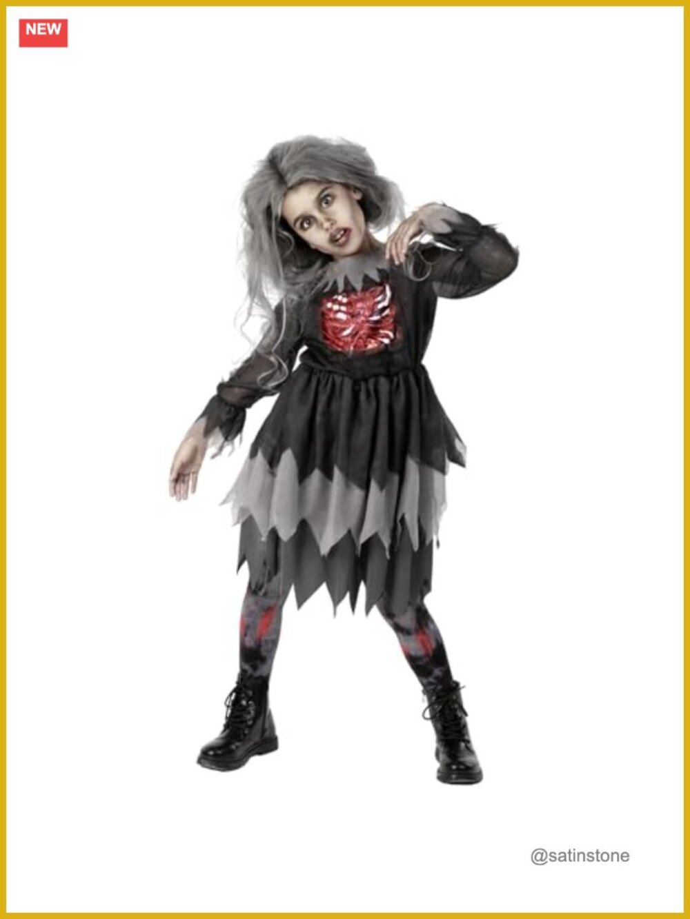 Zombie Halloween Costume Dress for Girls With Bone Detail